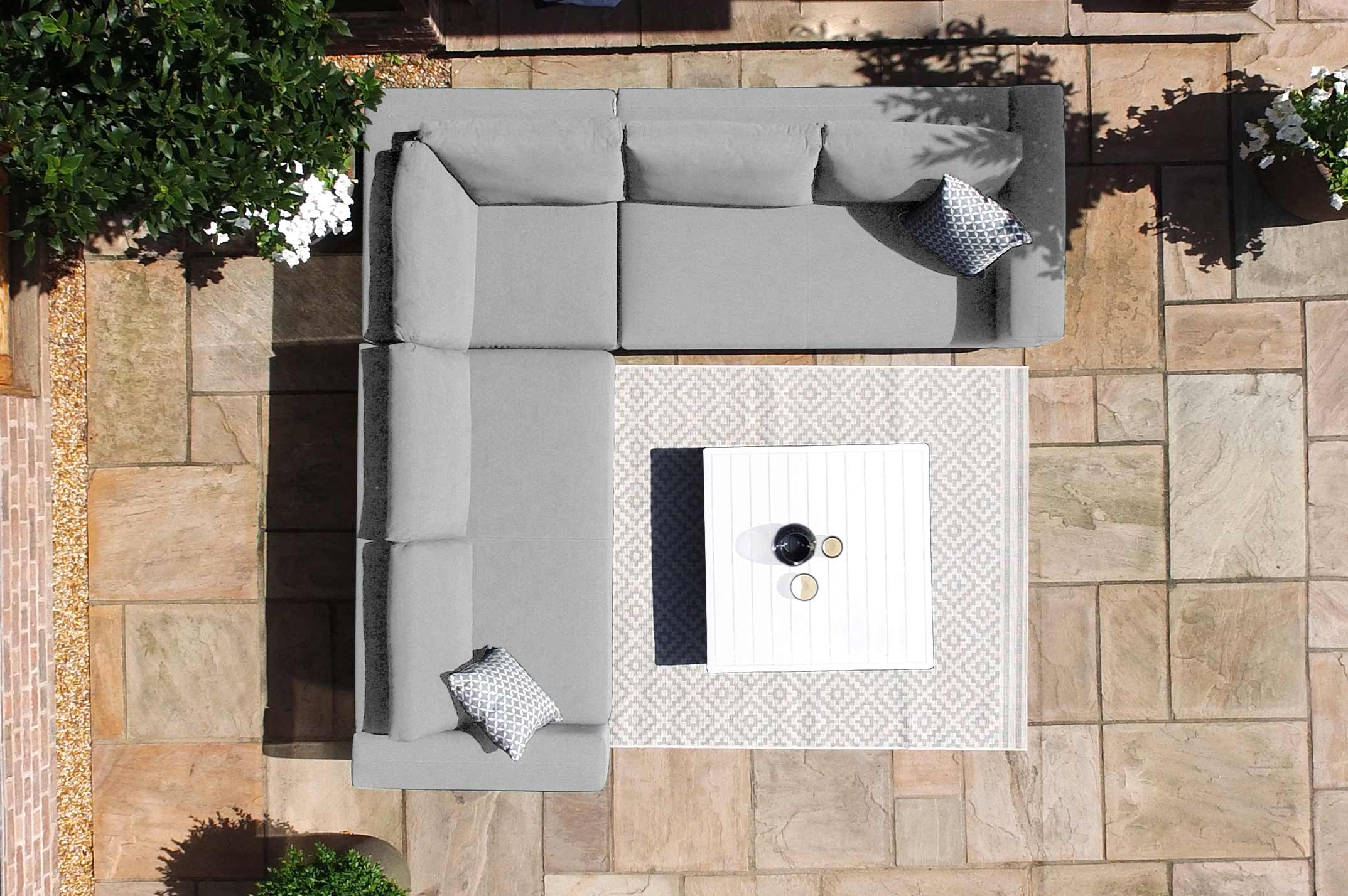 Aerial view of a coordinated outdoor furniture setting