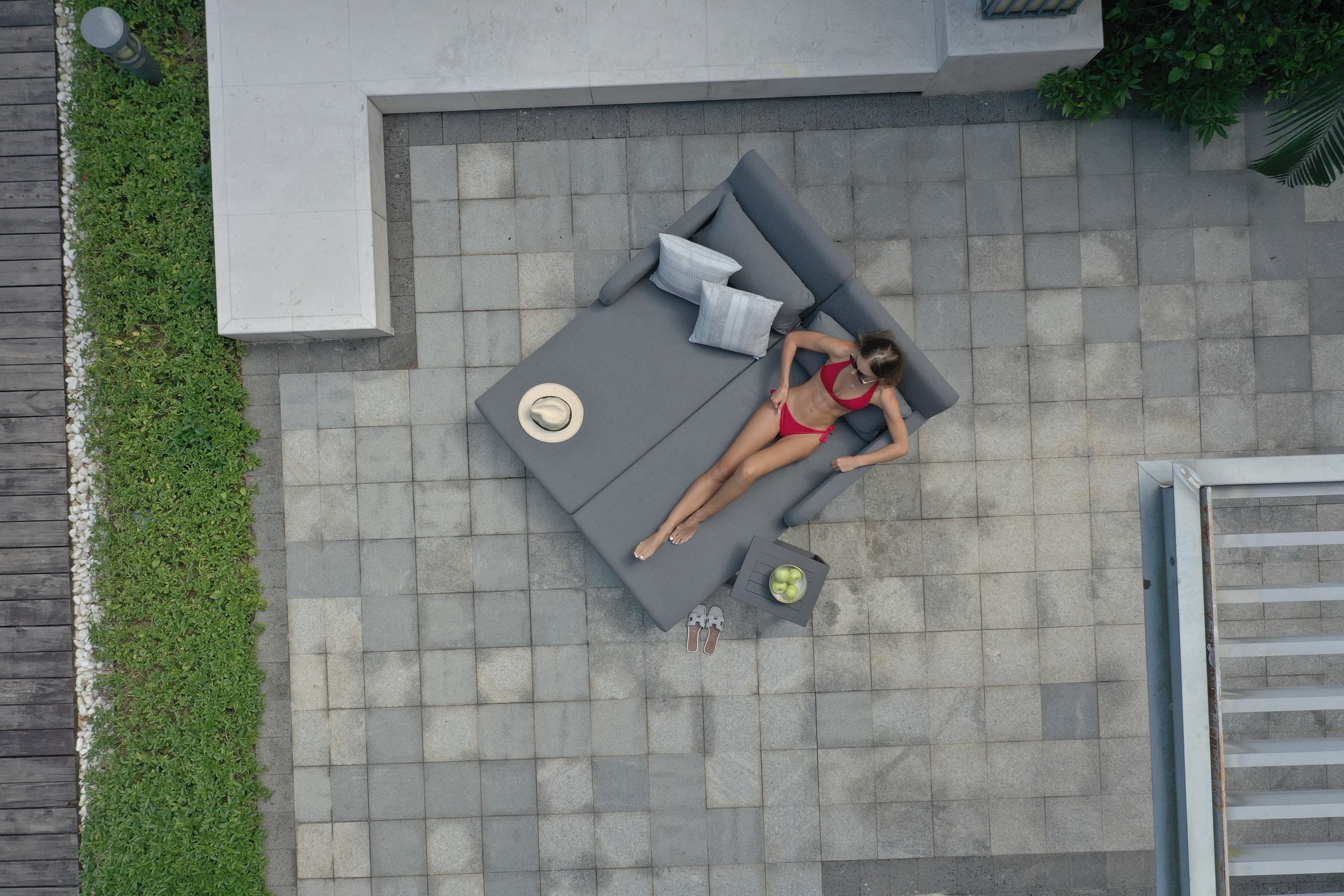 Aerial view of a coordinated outdoor project composition