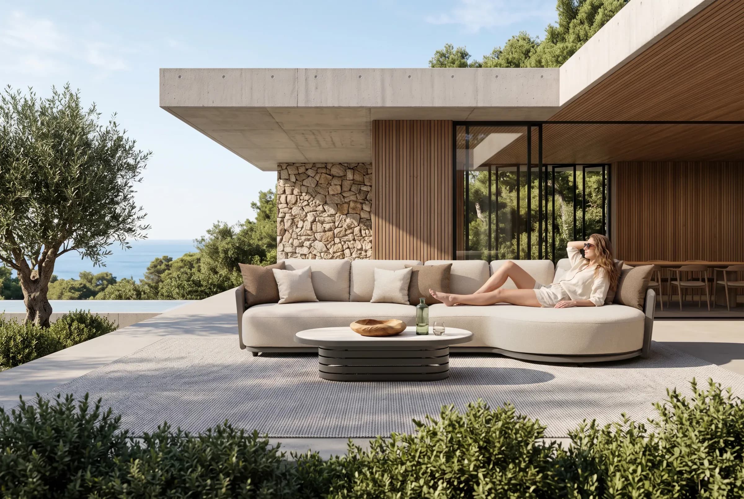 Halo Chaise Lounge Sofa Set arranged in an outdoor setting