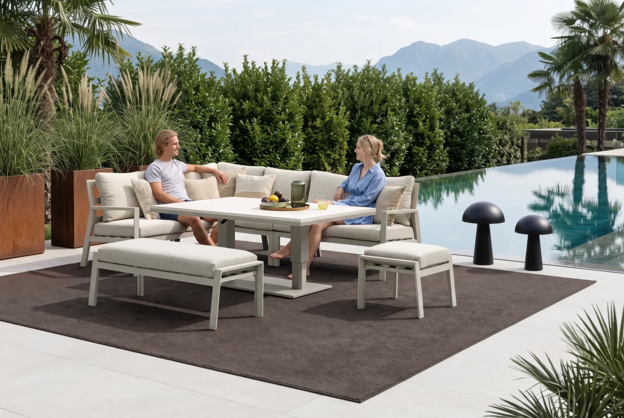 Linear Corner Sofa Set arranged in an outdoor setting