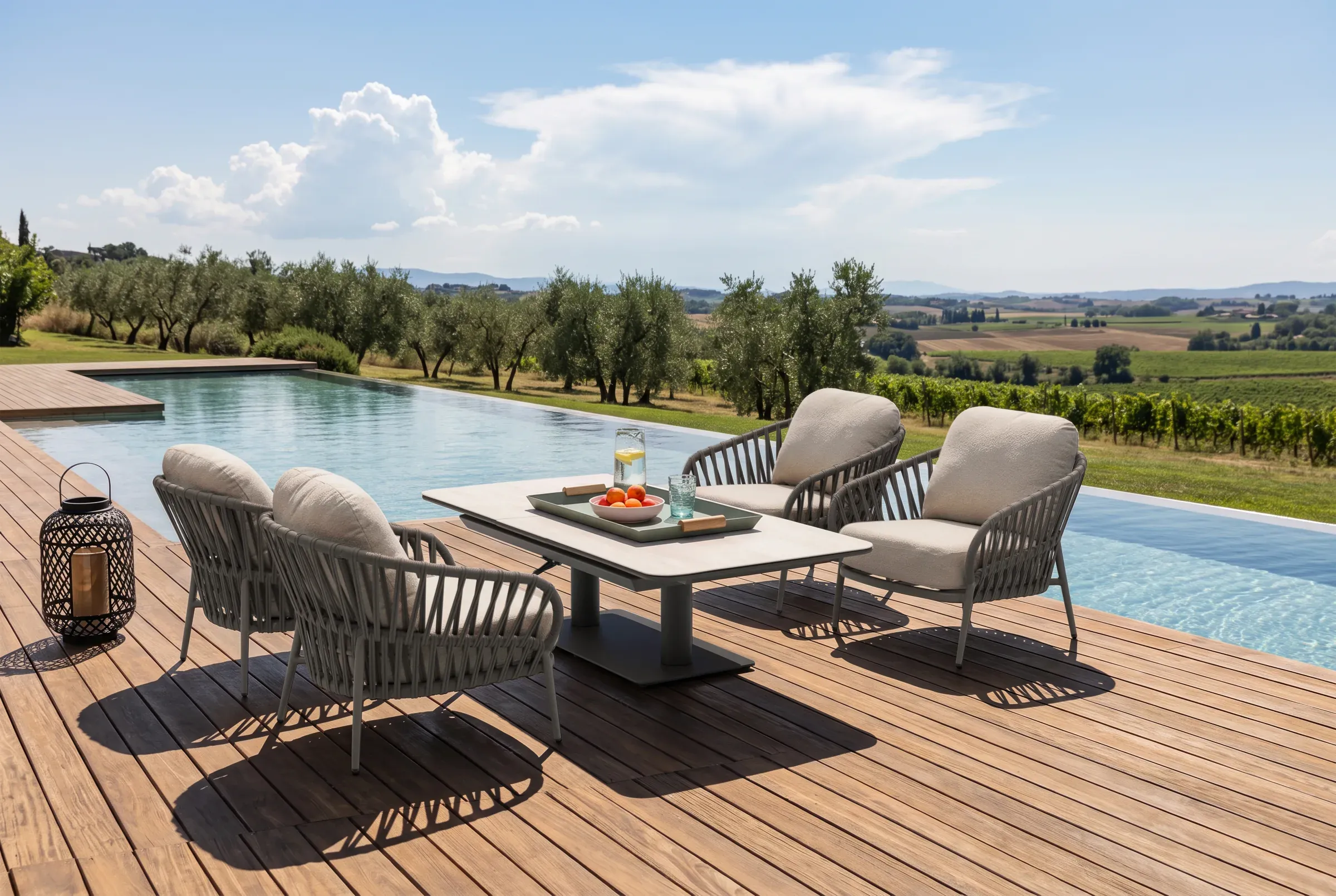 Axis REC High Adjustable and Extending Table arranged in an outdoor setting