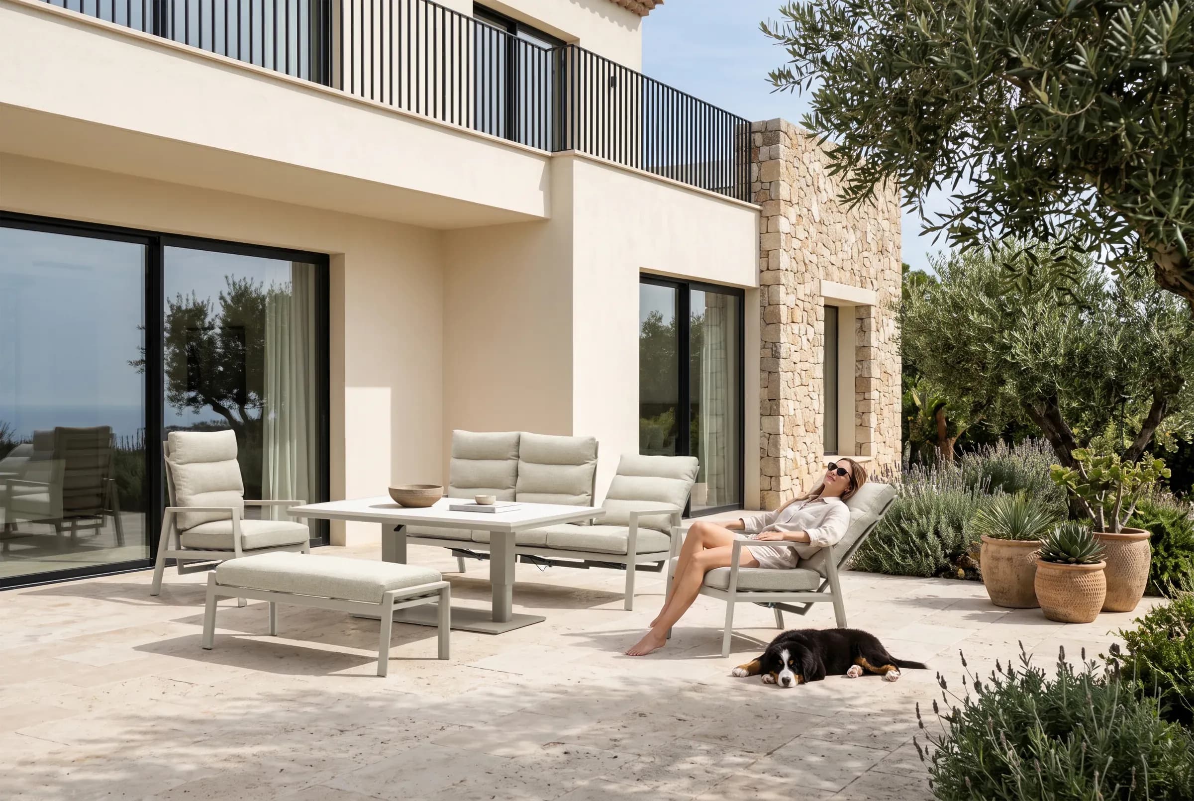 Linear Adjustable 3 Seater Sofa Set arranged in an outdoor setting