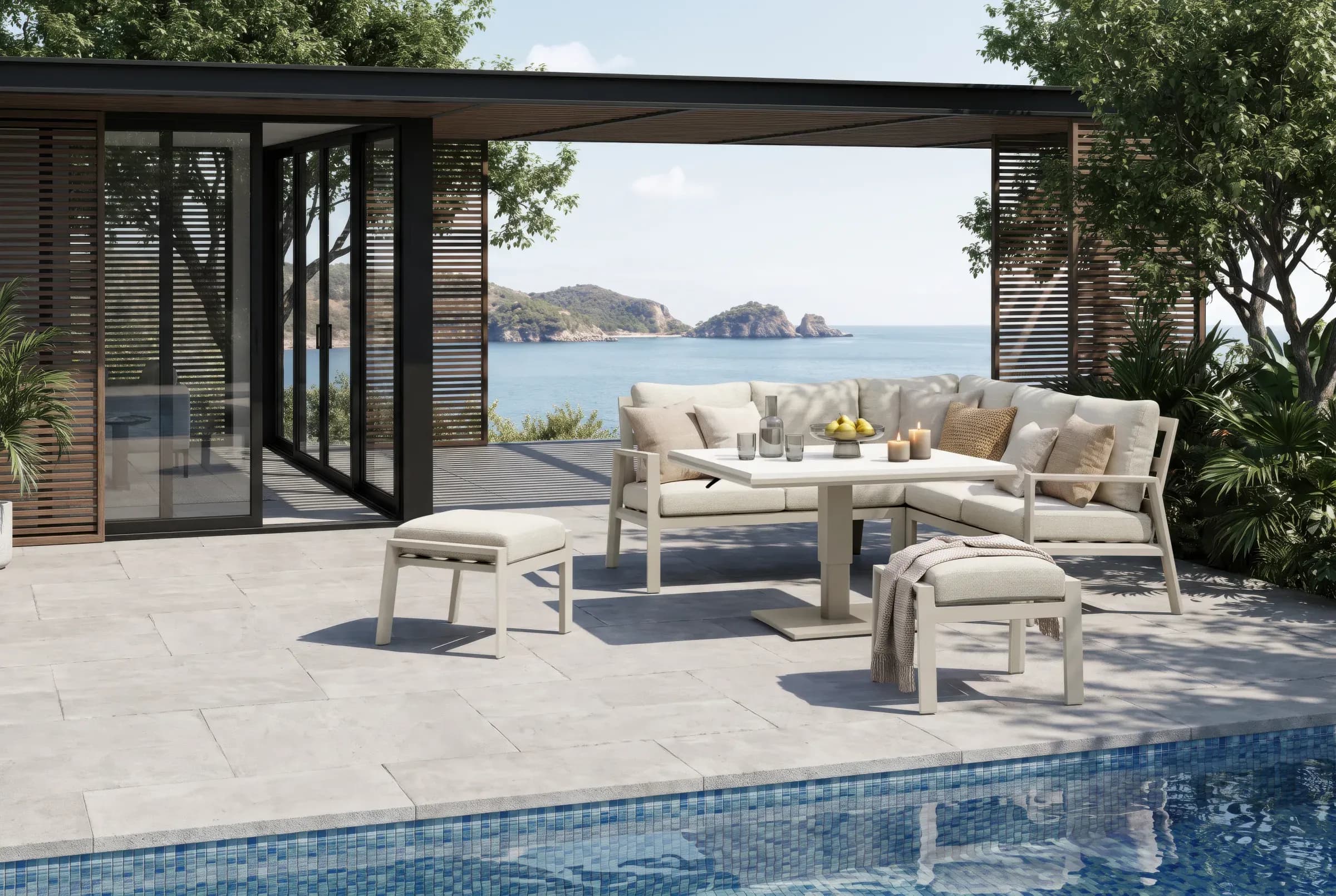 Linear Corner Sofa Set shown in an outdoor setting