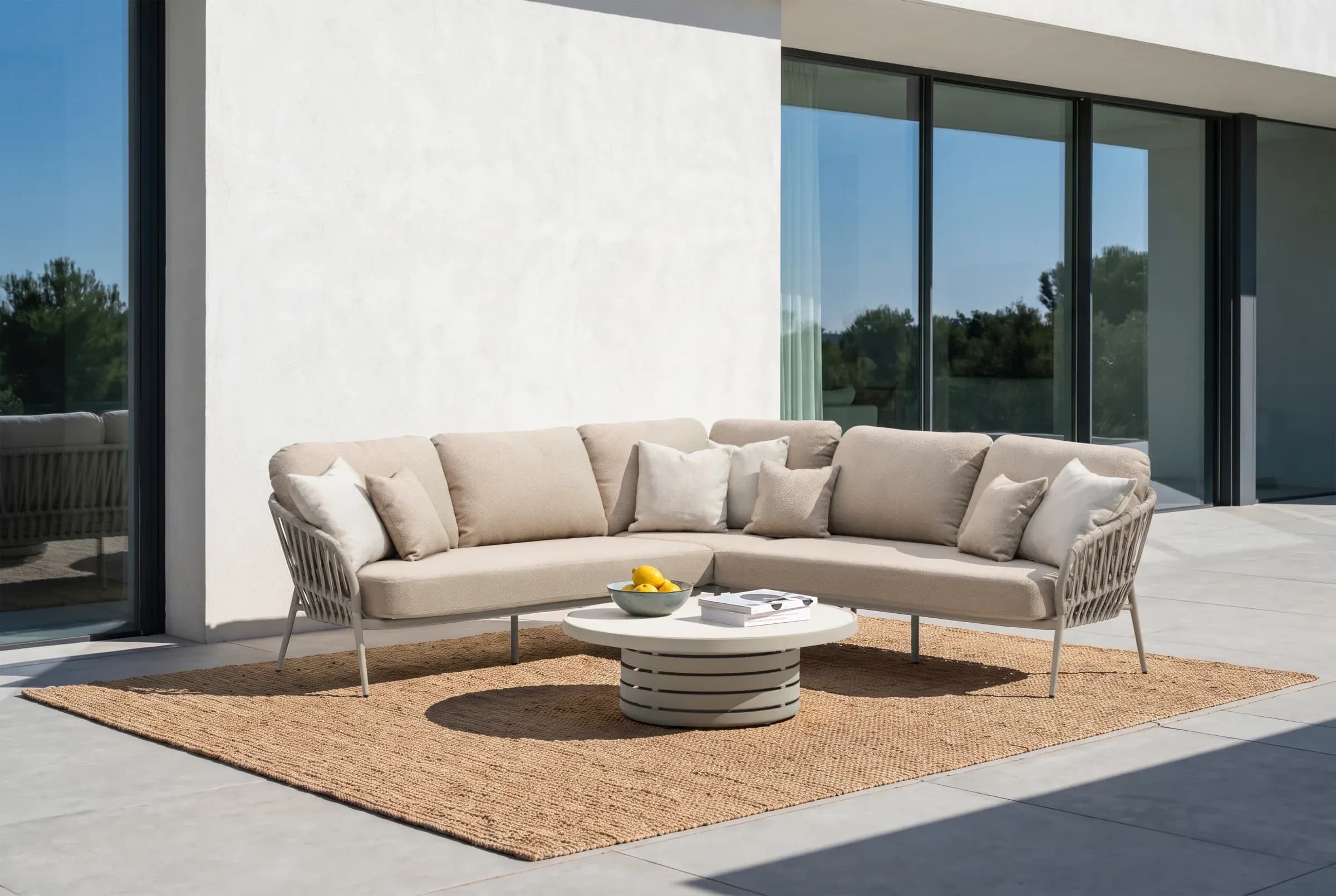 Lyra Corner Sofa Set arranged in an outdoor setting