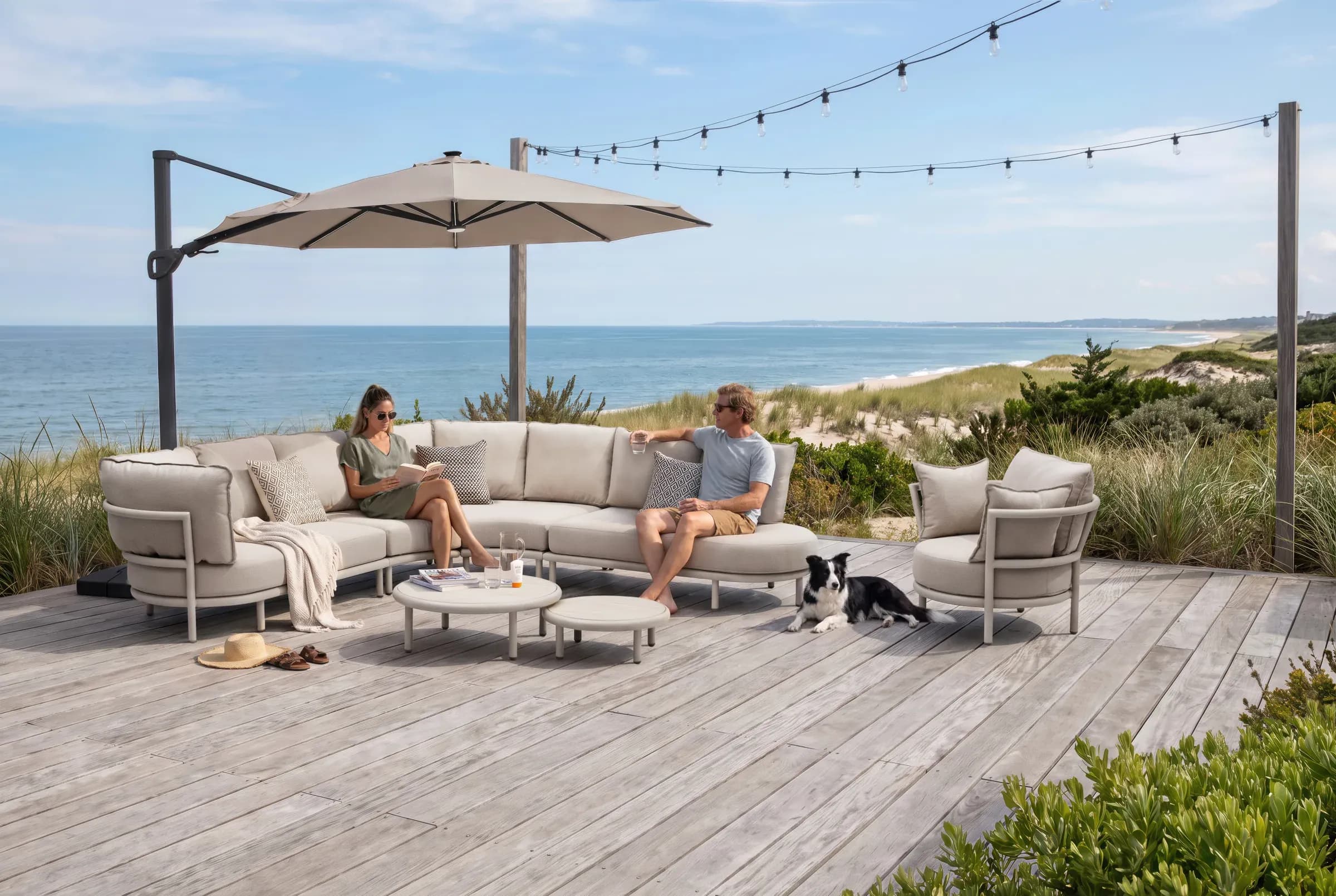 Abbraccio Corner Sofa Set arranged in an outdoor setting