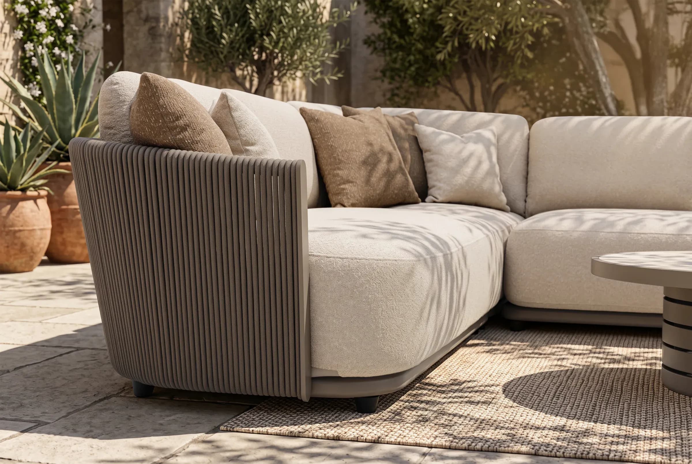 Halo Corner Sofa Set shown in an outdoor setting