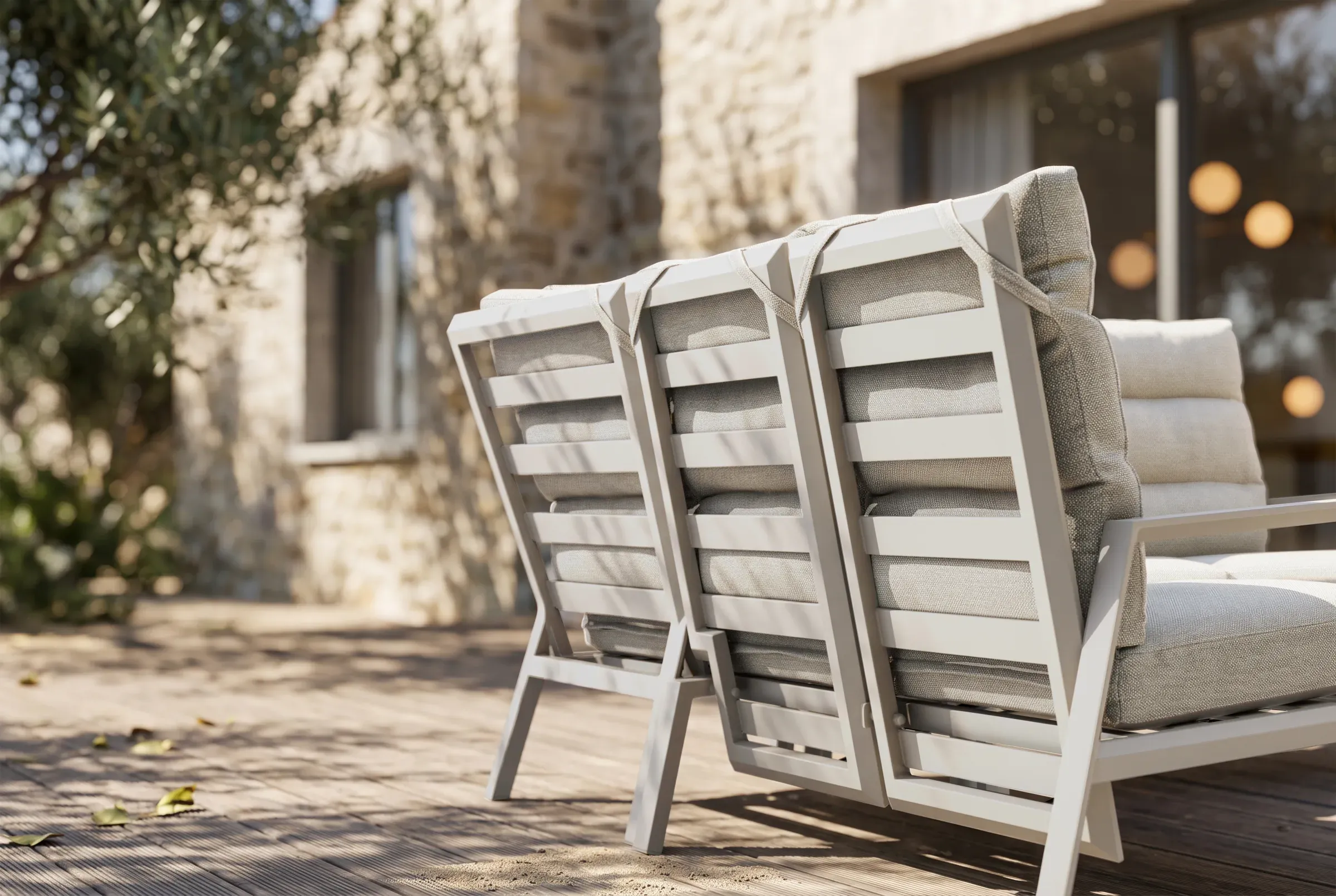 Linear Adjustable 3 Seater Sofa Set shown in an outdoor setting