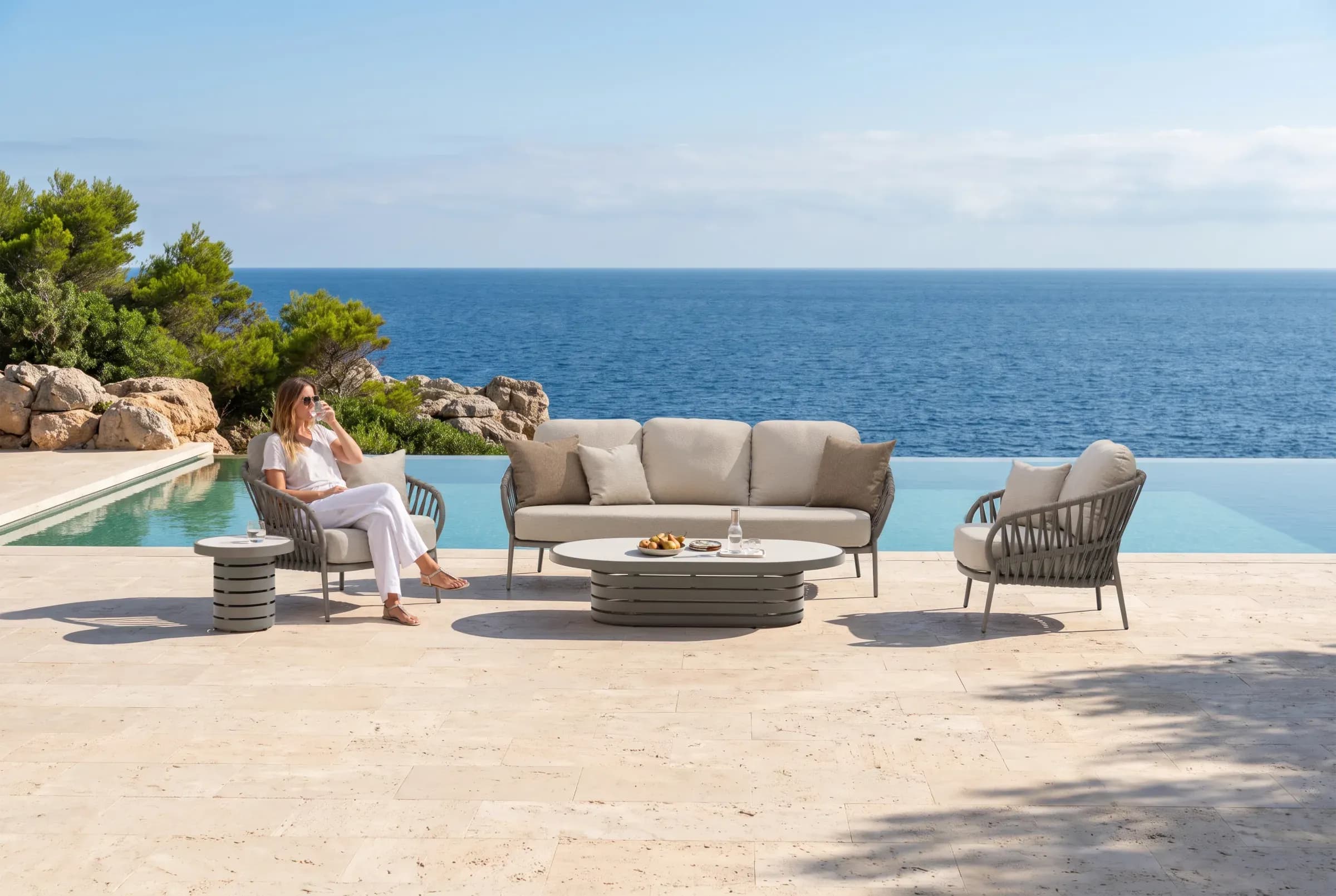 Lyra 3 Seater Sofa Set shown in an outdoor setting