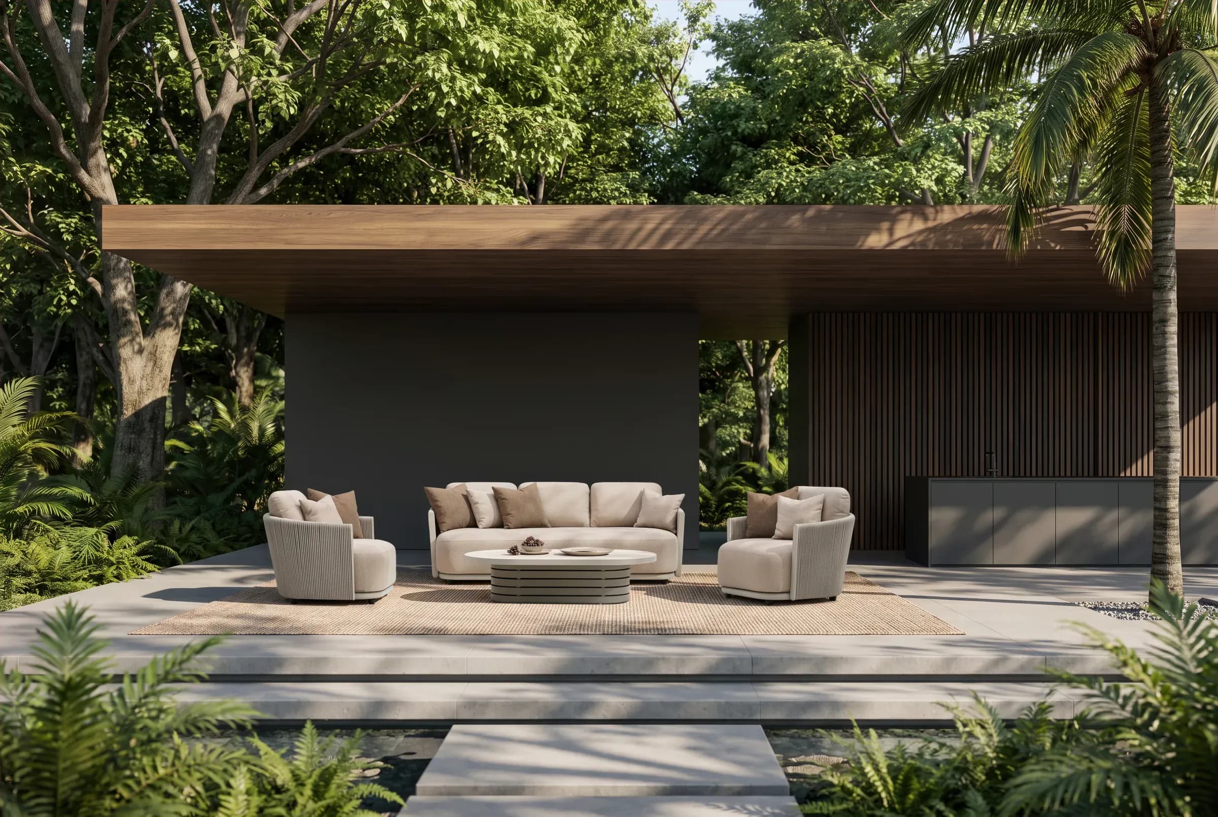Halo 3 Seater Sofa Set arranged in an outdoor setting