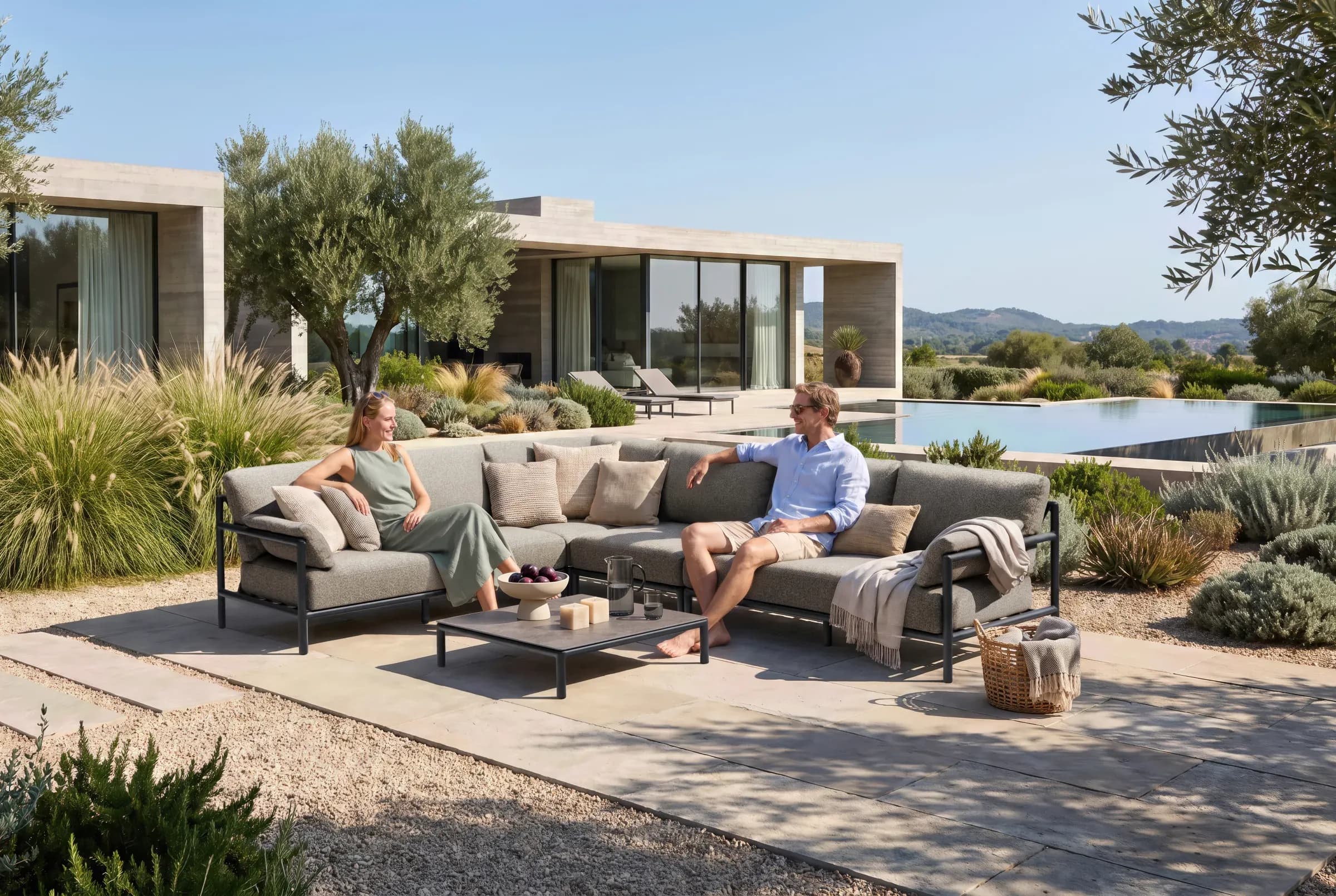 Onda Corner Sofa Set arranged in an outdoor setting